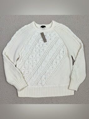 J. Crew Diagonal Cable Knit Crewneck Cotton Blend Sweater